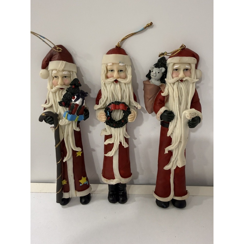 Set of 3 Santa Claus Tall Christmas Ornaments